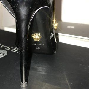 VERSACE SAFETY PIN PATENT PUMPS